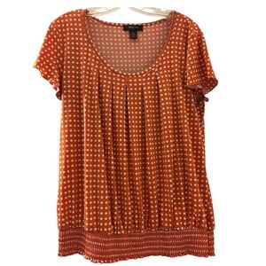 STYLE AND CO. Soft jersey fabric pullover top,size L. Orange white polka dots